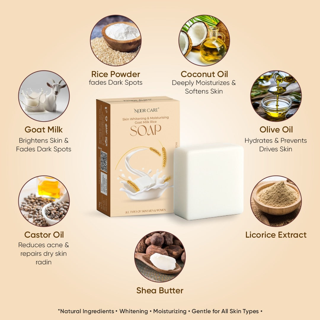 Noor Care Skin Whitening Combo | Ultra Whitening Night Cream & Goat Milk Rice Soap