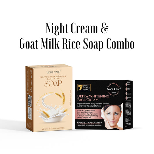 Noor Care Skin Whitening Combo | Ultra Whitening Night Cream & Goat Milk Rice Soap